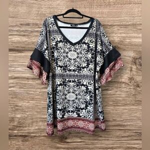 Lily by Firmiana Stretchy Slinky Midi Vneck Dress Flowy Flutter Bell Sleeve Plus